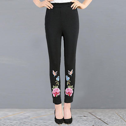 High-waist Leggings Women's Outer Wear Stretch Pants Plus Size Pants Ethnic Style Embroidery Slim-fitting Pants