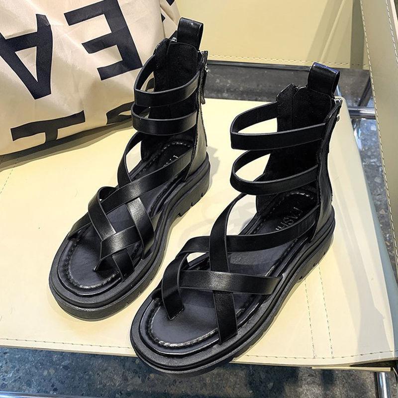 Net Red Women's Spring and Summer Sandals Flip Toe Platform Platform Women's Shoes Back Zipper Roman High Cutout Sandals