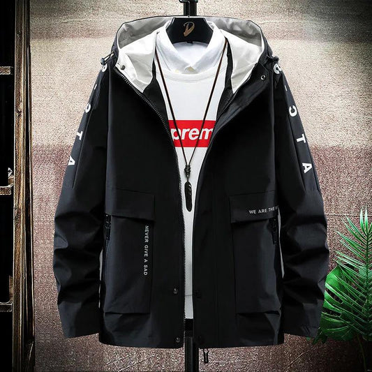 Spring & Fall Boutique Jacket Men Hooded Coat Trendy Casual Top Loose and Comfortable Windbreaker Regular
