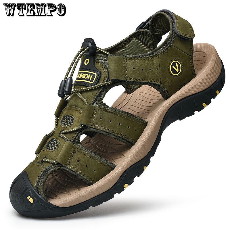 Casual Shoes Fashion Footwear Sandals Men Breathable Beach Real Leather Big Size
