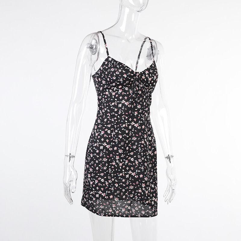 Women Backless Dress Boho Floral Frinting  Short Mini Dress Summer  V-Neck Party Holiday Leisure Beach Dress