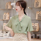 Chiffon Shirt Ruffled Short-sleeved Short-sleeved Women's Loose Plus Size Blouse Elegant and Sweet Cute Chiffon Fabric Light and Breathable
