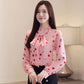 Korean Women's Long-sleeved Chiffon Shirt Lace-up Bow Women Blouse Lady Long Shirt Plus Size Casual Women Chiffon Blouse Puff Sleeve Blouse