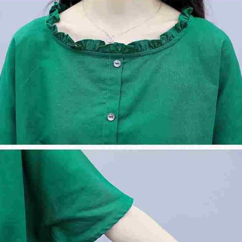 Suit Summer Cotton and Linen Large Size Loose Round Neck Short-sleeved Shirt Casual Wide-leg Pants Women's Suit Casual Suit