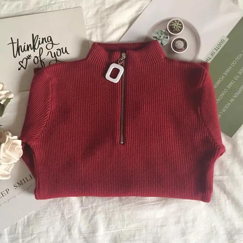 Half Turtleneck Knitted Bottoming Shirt Women's Inner Zipper Sweater Women's Western Style All-match Top Women's