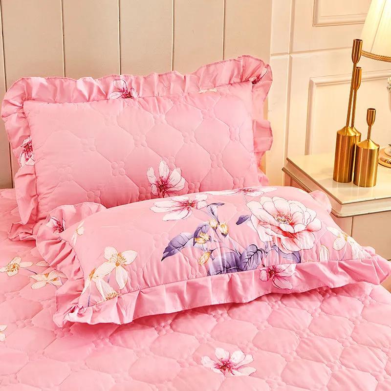 48*74cm Bed Pillowcases A Pair of Pastoral Print Lace Pillowcases Quilted Thickened Large Pillowcases