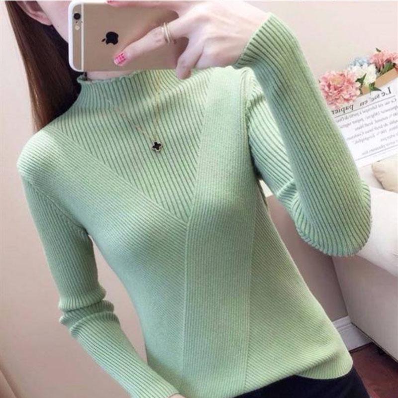 Pofulove Winter Plus Velvet Half-high Collar Thick Sweater Women Bottoming Shirt Autumn Long-sleeved
