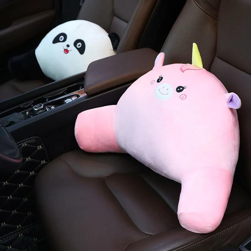 Cute Animal Car Neck Pillow and Lumbar Pillow Seat Support Pillow Breathable Relaxation Artifact