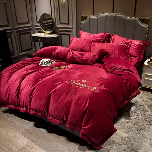 4pcs  Home Textile Bedding Sets Fleece Bedding Set Duvet Cover King Queen Winter Quilt Cover Set