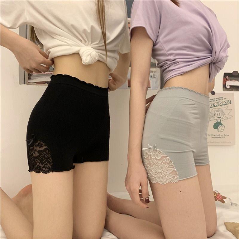 WTEMPO 4 ColorsSide Lace Women Shorts Thin Safety Pants  Anti-exhaust Leggings Shorts Home Outside