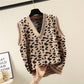 Leopard V-neck Sweater Vest Women's Loose Wild Pullover Knitted Sleeveless Sweater