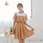 Ladies Off-shoulder Loose Mid-length Dress A-line Version Dress with Waist Slimming Ruffled Sweet and Cute Ladies Off-shoulder Dress