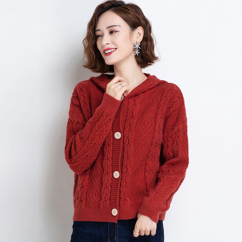 Autumn and Winter Knitted Hoodie Cardigan Short Loose Top Simple Solid Color Female Jacket
