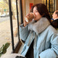 Down Jacket Female Korean Big Fur Collar Mid-length White Duck Down Red Loose Cloak Jacket Tide