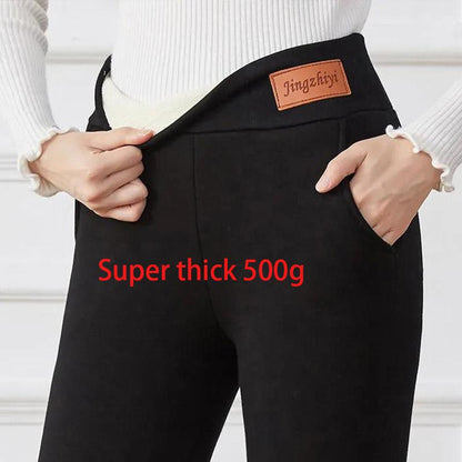 Lamb Velvet Leggings with Pockets Women Plus Velvet Thickening Winter Outer Wear One Large Size High Waist Extra Thick Warm Cotton Trousers