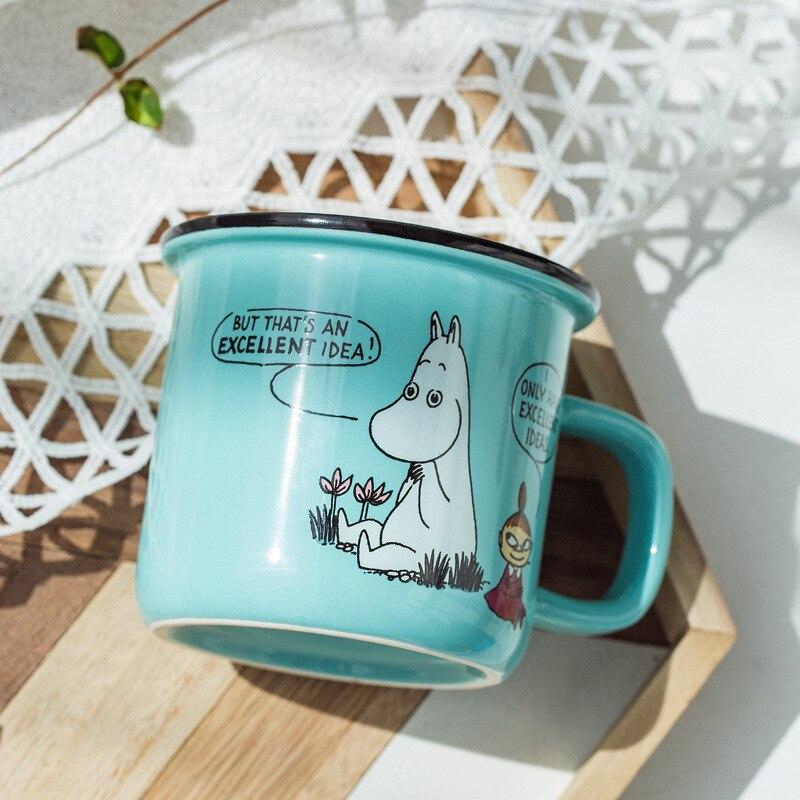3 Colors Cartoon Ceramic Mug 300ML Student Breakfast Milk Coffee Cup with Handle Retro Imitation Enamel Mugs Office Gift