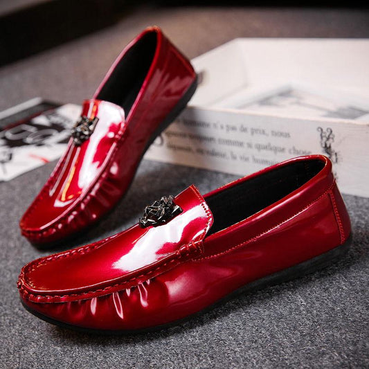 Glossy leather leopard head peas shoes men's full drag trend fashion wild shoes Korean men's shoes