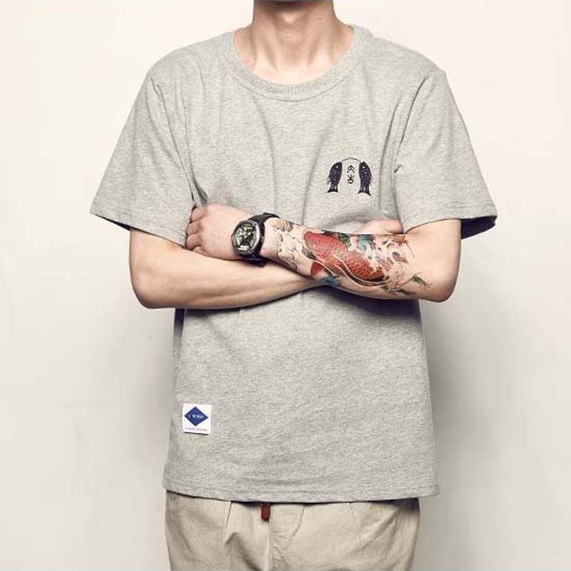 Summer New Japanese Five-point T-shirt Men's Retro Acrobatic Cat Printing Comfortable and Versatile Short Sleeves