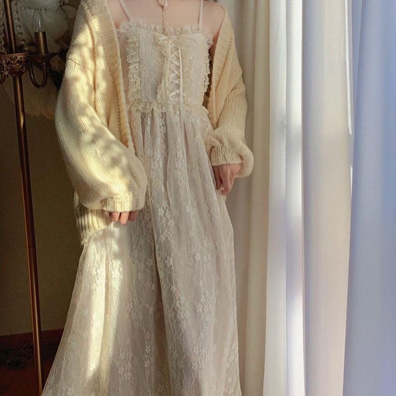 Summer Glitter First Love Long Skirt Female French Mid-length Lace Suspender Dress Little Fairy Temperament