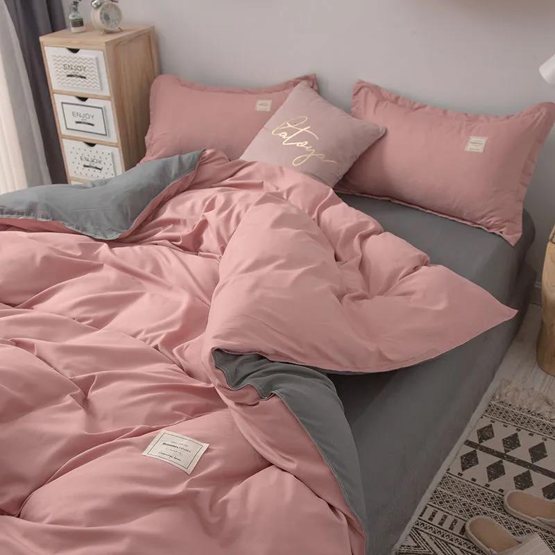 Simple Japanese-style Solid Color Washed Cotton Four-piece Fashion Color Matching Bedding Student Dormitory Bedding