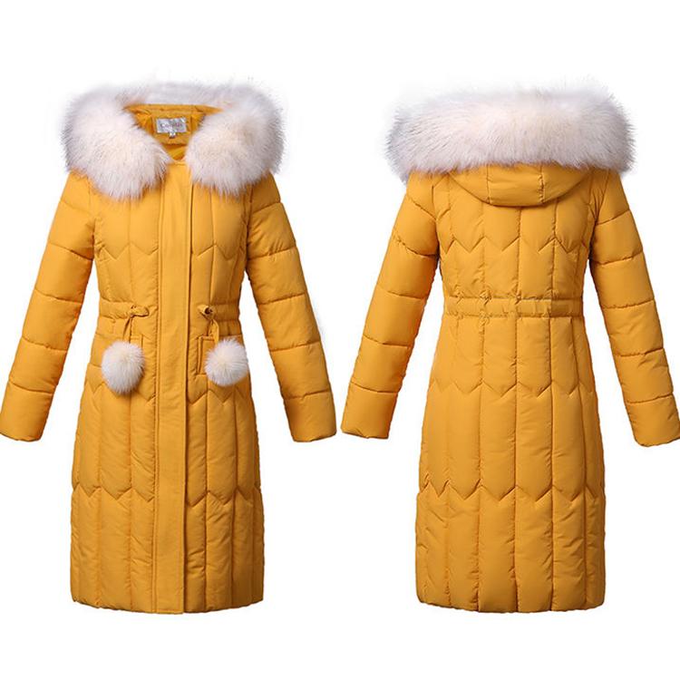 Winter Ladies Down Padded Jacket Mid-length Fur Collar Hooded Down Padded Jacket Slim Hooded Padded Warm Parka Coat