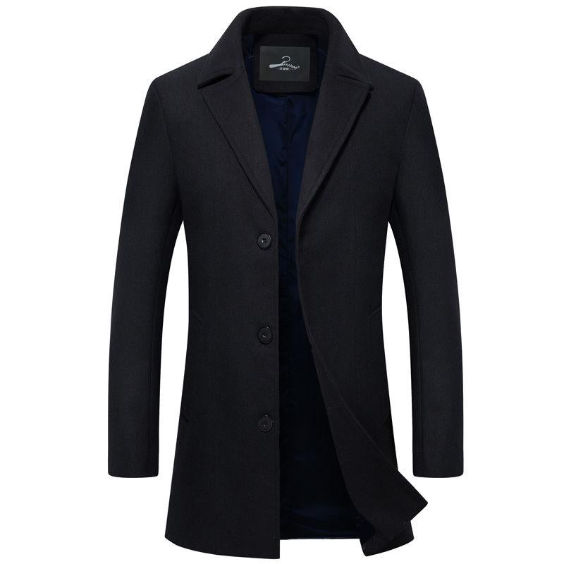 Winter Men Fashion Woolen Coat Casual Long Sleeve Solid Woolen Outwear Coat Male Long Overcoat 2019