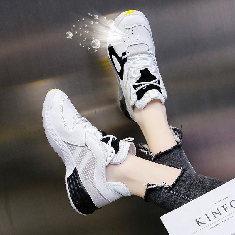 Genuine Leather Running Shoes Mesh Inner Increase Women's Shoes Soft Sole Casual Breathable Sports Shoes