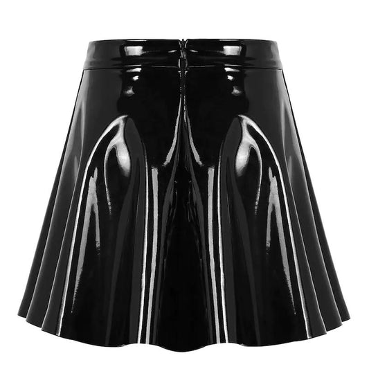 Gothic Black Ladies Skirt Harajuku Korean PU Leather A-Line Skirts Women Casual High Waist Zipper Solid Female Mini Skirt