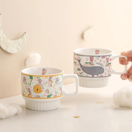 Blue Lotus Cute Rabbit Ceramic Cup Home Mug Girls High-value Couple Cup Large-capacity Water Cup