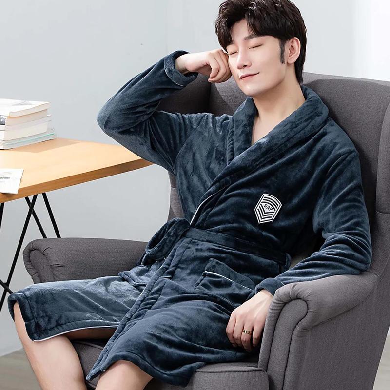 Suit Collar Men Home Clothes Winter Warm Pajamas Quick-drying Bathrobe Robe Coat Long