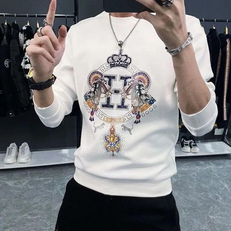 Spring and Autumn Men's Pullover Sweater Teen Slim Top Student Korean Version Long Sleeve T-Shirt Men's Large Size Bottoming Shirt