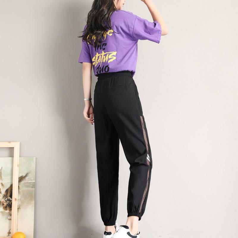 Thin Mesh Harem Pants Women Loose Summer Nine Points Beamed Feet Casual High Waist Slimming Plus Size Sports Pants
