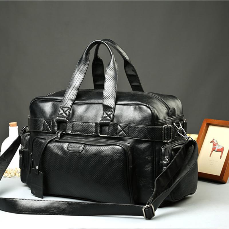 Short-distance Travel Bag Men Leather Black Waterproof Large-capacity Handbag Fitness Shoulder Bag