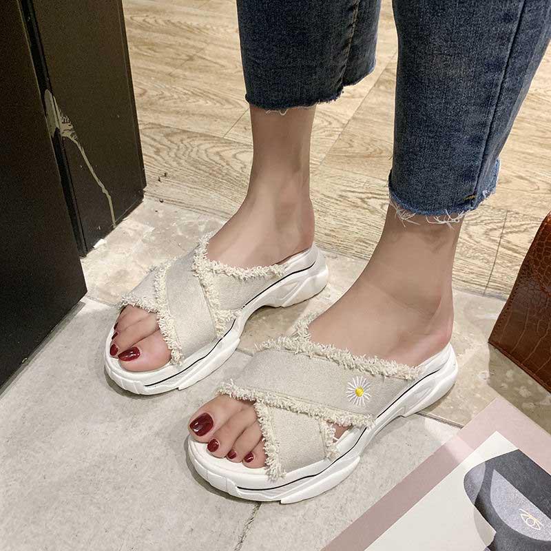 Size35-39 Summer Women Slippers Bohemian Beach Lightweight Slippers Wedge Platform Crystal Letter Sandals Outdoor High Heels