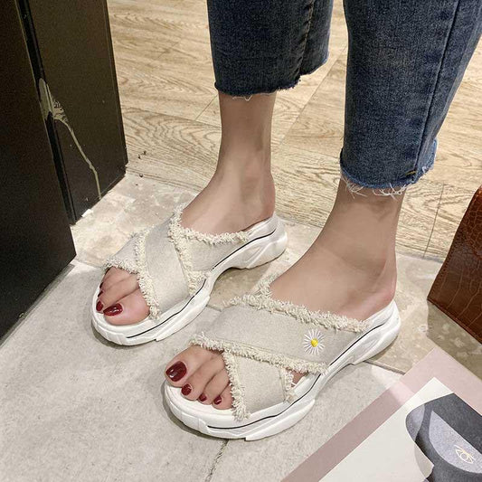 Size35-39 Summer Women Slippers Bohemian Beach Lightweight Slippers Wedge Platform Crystal Letter Sandals Outdoor High Heels