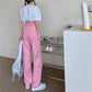 Pink Jeans Female Spring and Autumn High Waist Loose Thin Pink Wide-leg Pants Small Design Sensation Straight Trousers