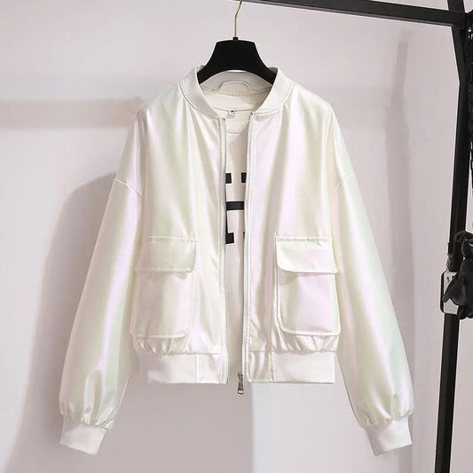 Pink Baseball Uniform Women's Shiny Short Jacket 2021 Spring and Autumn Thin Jacket