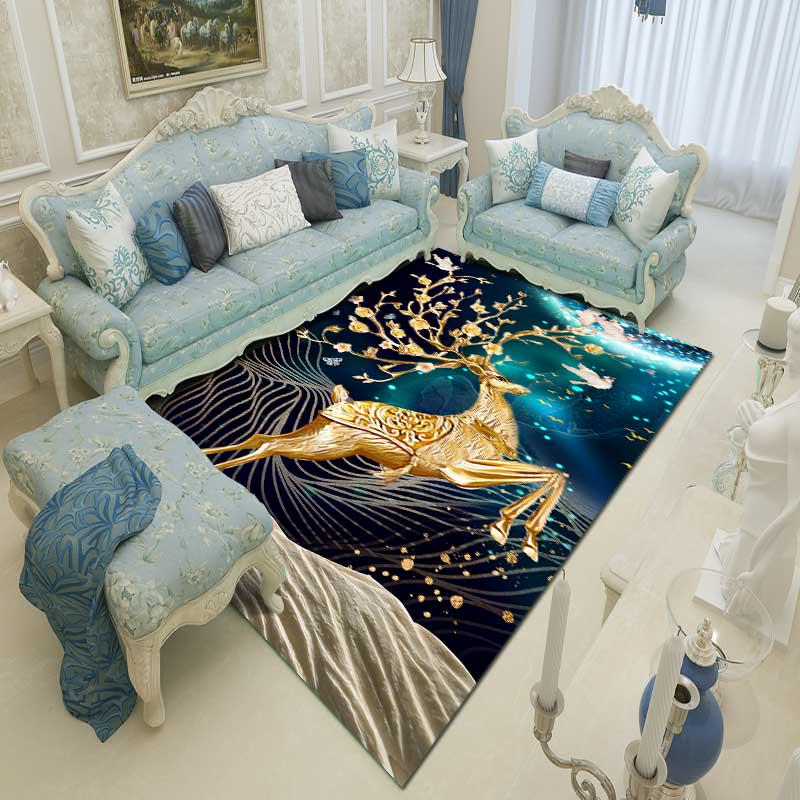 3D Printing Carpet Deer Peacock Flower Rug Carpet Antislip Living Room Carpet Large Mat Home
