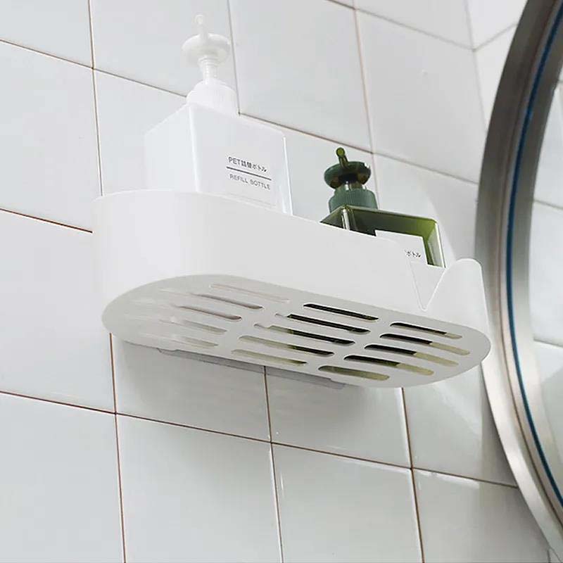 New Bathroom Shelf Adhesive Storage Rack Corner Holder Shower Gel Shampoo Organizer Basket Kitchen Bathroom Supplies Accessories