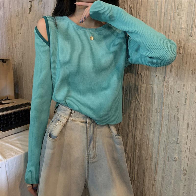 Autumn Loose Knit Sweater Women's Student Off-shoulder Long-sleeved Sweater White Bottoming Clothes
