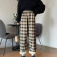 Women's Winter Casual Cashmere Plaid Slim Pants Female Plush Thickened Versatile Loose High Waist Wide Leg Pants