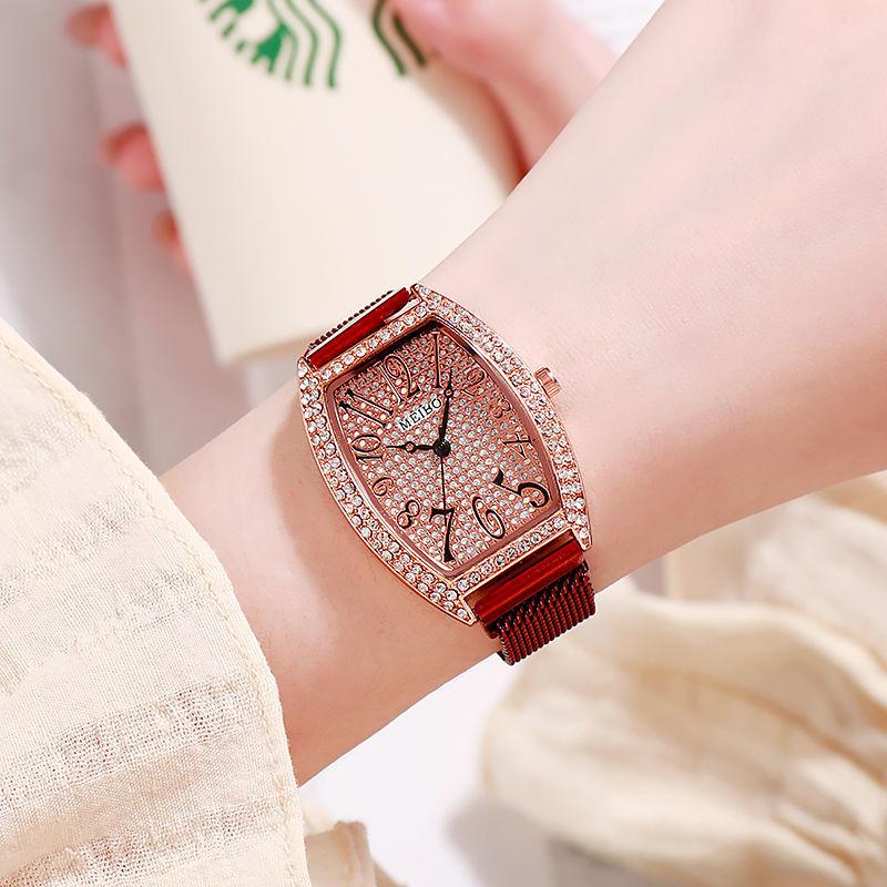 Women's Sparkle Rhinestones Watches Belt Magnet Iron-absorbing Quartz Watches Luxury Diamond Square Watch Retro Simple Watch