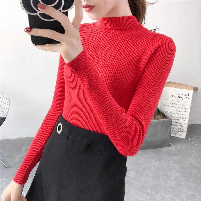 Autumn and Winter Half Turtleneck Short Sweater Long-sleeved Bottoming Solid Color Top