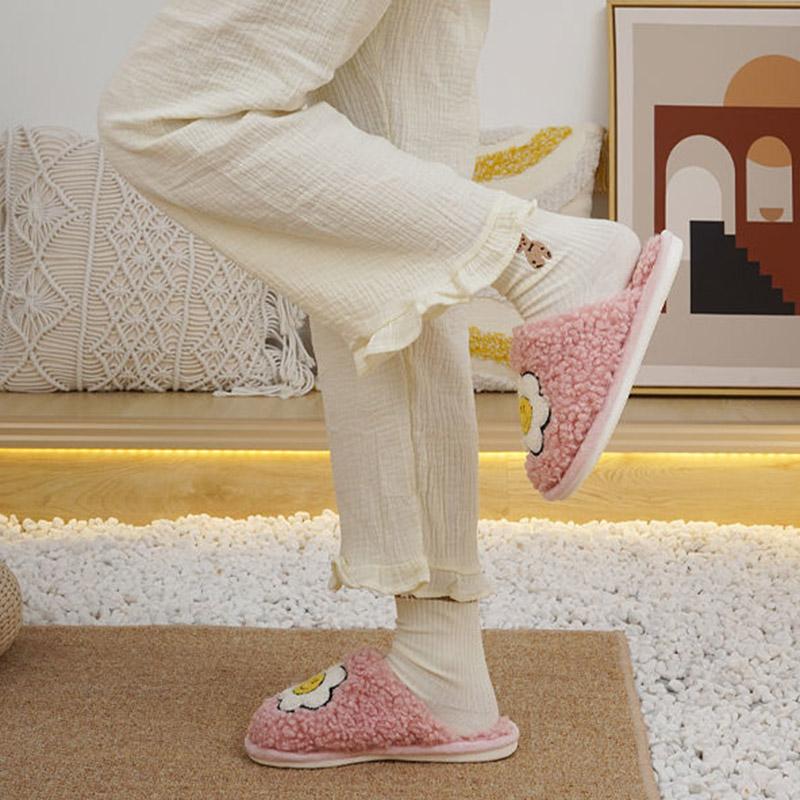 Cotton Slippers Women Cute Cartoon Winter Plush Non-slip Warm Cotton Shoes