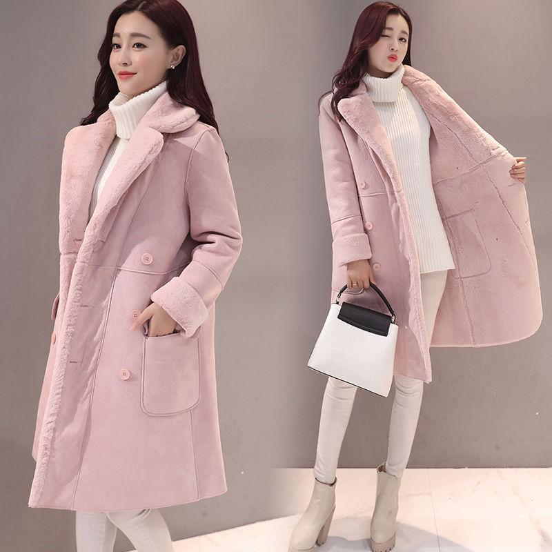 Fashionable Temperament Mid-length Fur Lamb Velvet Women's Cotton-padded Coat Winter Elegant Plus Velvet Thick Warm Suede Coat