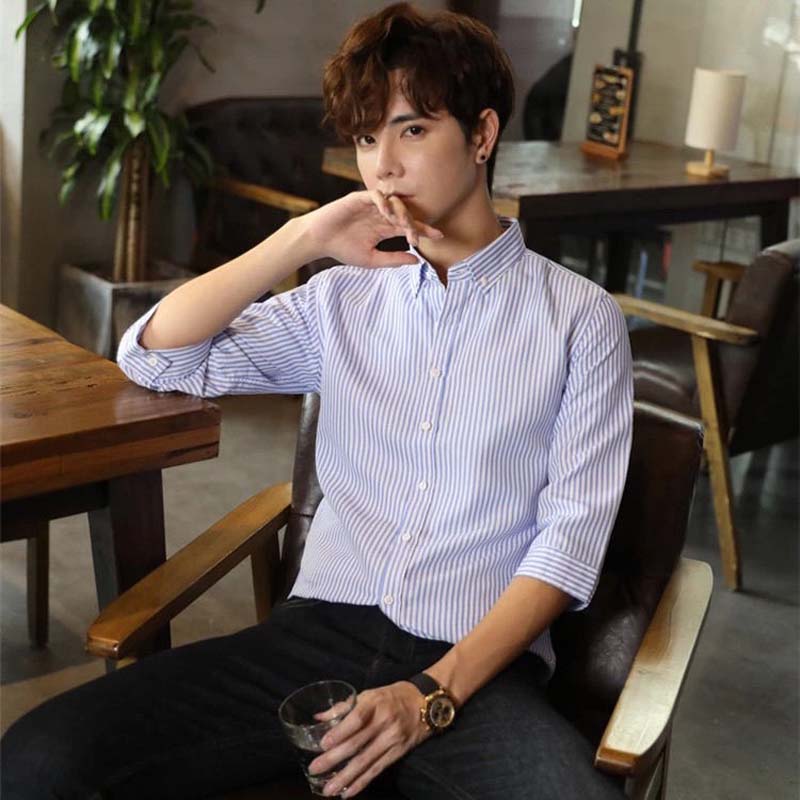 Spring and Summer Men's Mid-sleeve Striped Shirt Young Men's Summer Half-sleeve Casual Shirt