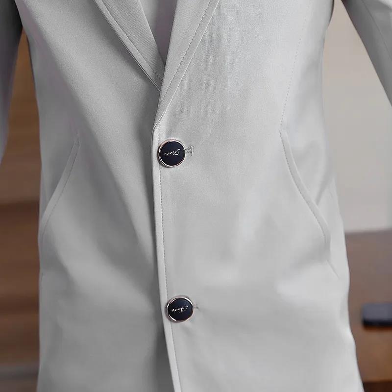 Men Business Suit V-neck Solid Color Coat Slim Windbreaker Casual Trend Parka Long Spring