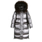 Winter Fashion Big Fur Collar Bright Face Down Padded Jacket Women Mid-length Thick Coat