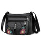 Women Multi-Layer Crossbody Bags Portable Large Capacity Classic Soft Surface Printing Black PU Leather