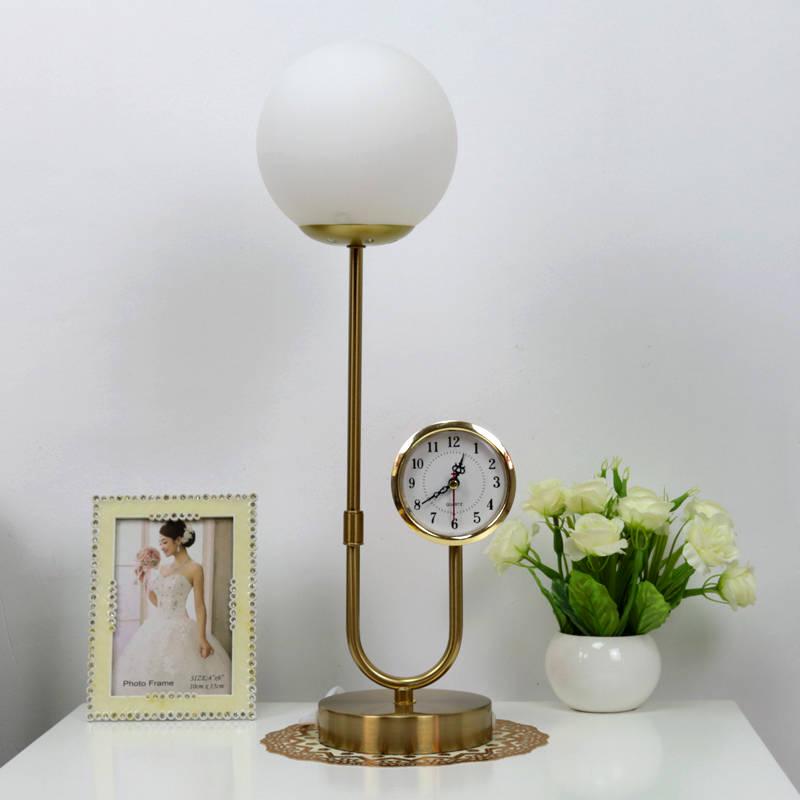 Modern Glass Lampshade Table Lamp for Bedroom Living Room Reading Study Led Bedside Lamp with Clock